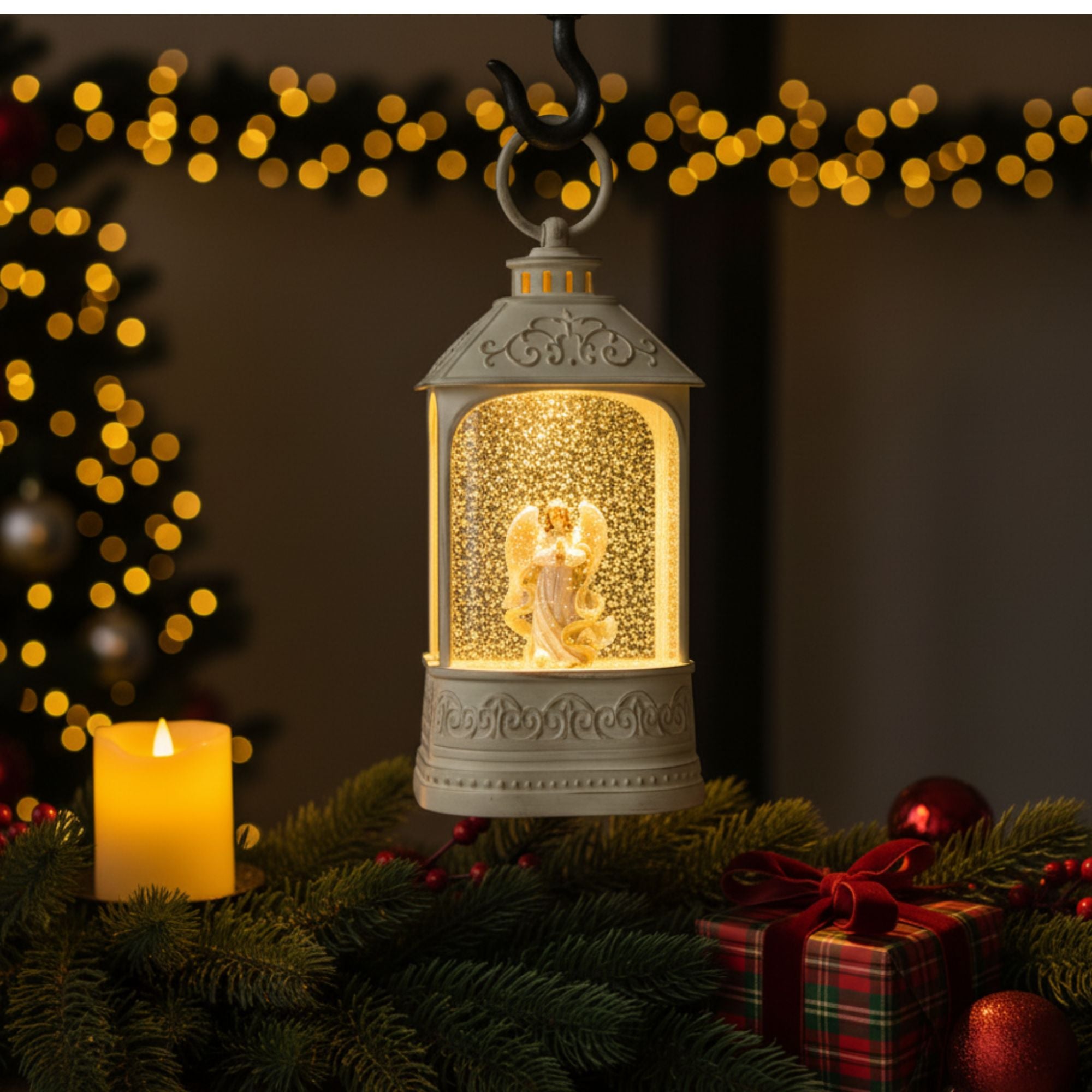 2pc/Box Illuminate Your Holidays! Vintage-Style Angel Lighted Water Lantern with Swirling Glitter