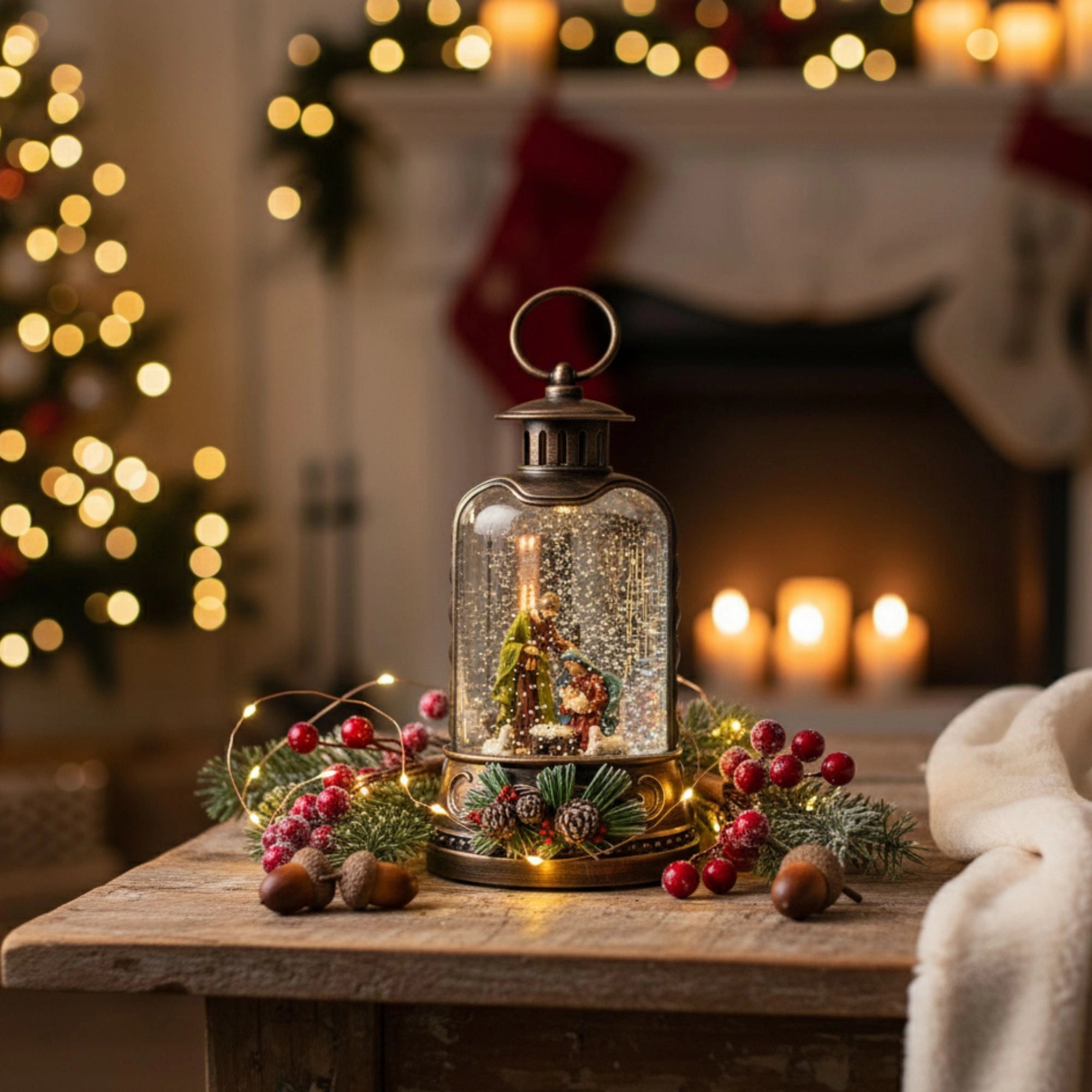 2pc/Box Lighted Nativity Water Lantern: Holy Family Glitter Snow Globe