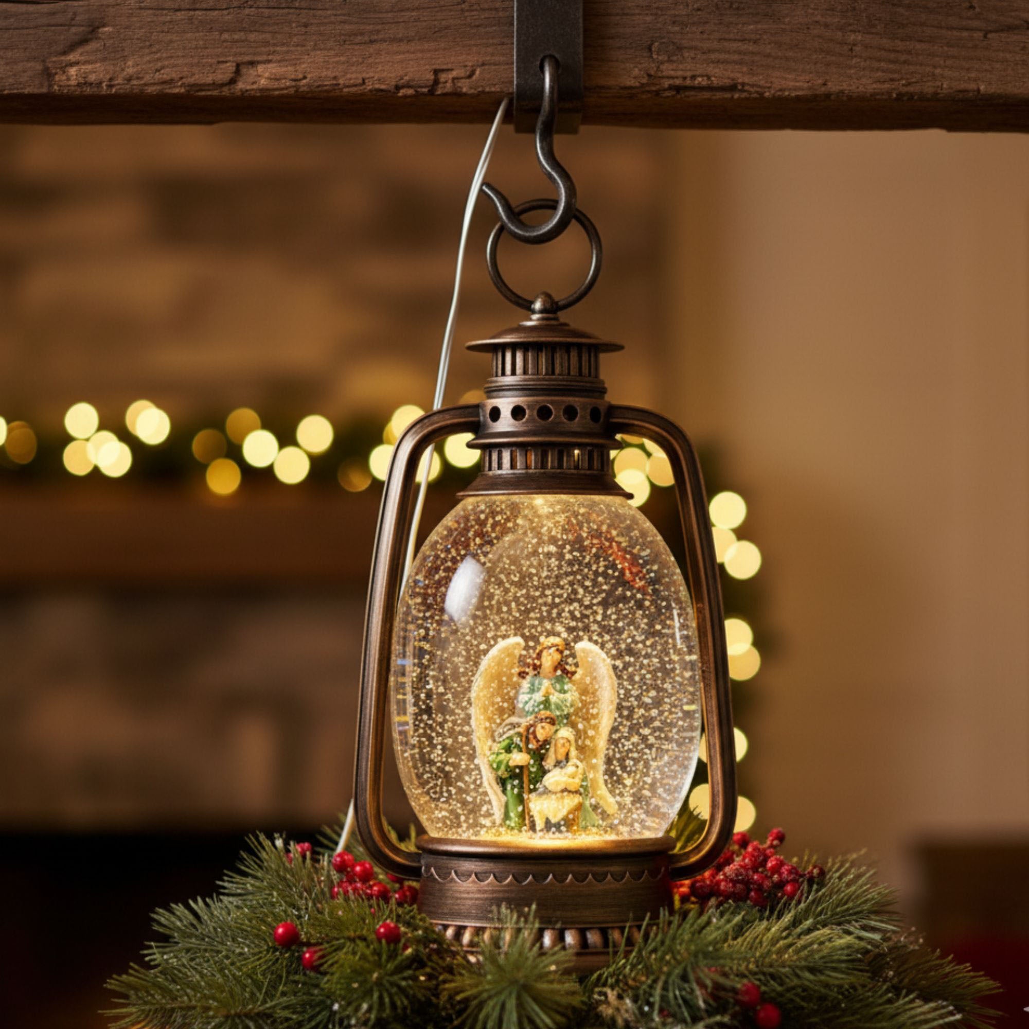 2pc/Box Vintage Nativity Swirling Glitter Water Lantern | LED Christmas Decor