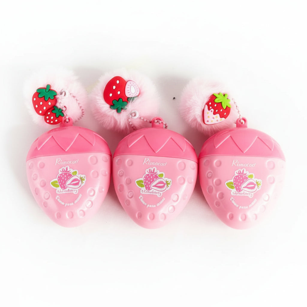 Strawberry Scented Hand Cream with Plush Pom-Pom Keychain (R9253)
