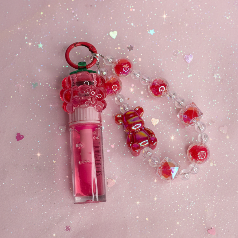 Magic Your Life 12-Piece Kids Lip Gloss Set with Beaded Keychain Straps – Cute Strawberry & Grape Fruit-Shaped Lip Gloss (LC1097)