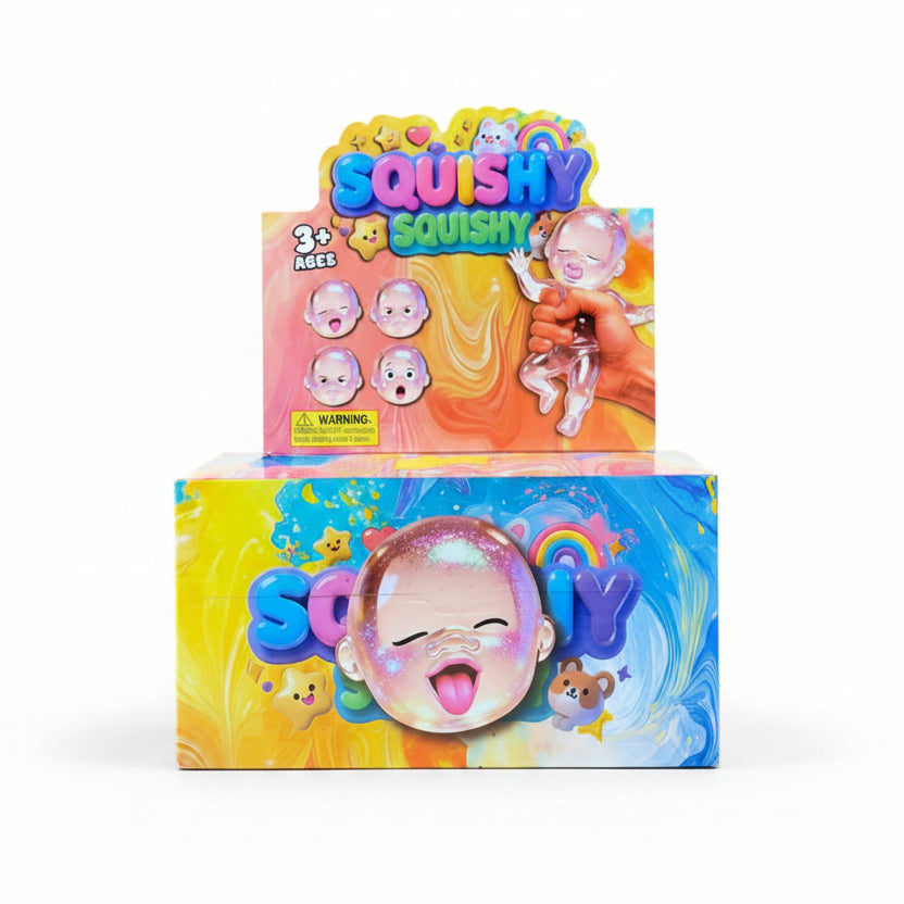 Squishy Baby Glitter Stress Relief Toy – Clear Gel-Filled Sensory Fidget Toy, Kawaii Cute Baby Expressions Squeeze Toy for Kids & Adults, Stress and Anxiety Relief