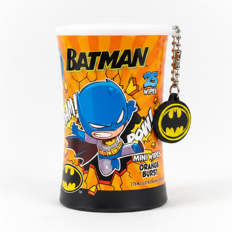 Justice League Mini Wet Wipes Canister Keychain Set - 25 Count Scented Travel Wipes (12-Pack Display)