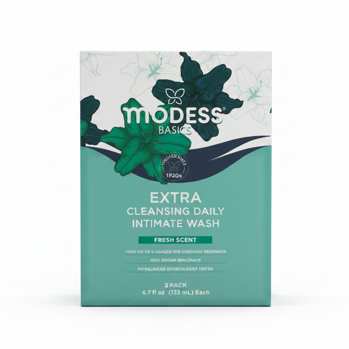 Modess Basics Extra Cleansing Daily Intimate Wash - Fresh Scent (3-Pack, 4.7 fl oz / 138 mL Each)