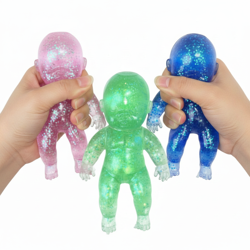 Squishy Baby Glitter Stress Relief Toy – Clear Gel-Filled Sensory Fidget Toy, Kawaii Cute Baby Expressions Squeeze Toy for Kids & Adults, Stress and Anxiety Relief