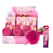 X-Rabbit Lip Gloss Keychain Bulk Set – 24-Piece Display Box with Pink Fur Pom Pom, Tassel Charm (X5158)
