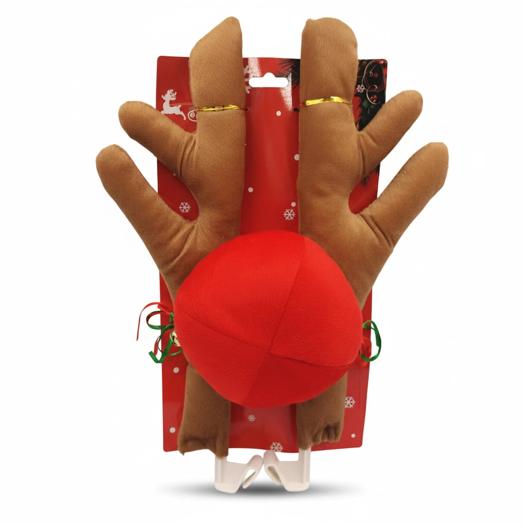 Christmas Car Light Brown Reindeer Antler Decoration Set – 3-Piece Holiday Car Accessory | 11" x 16"