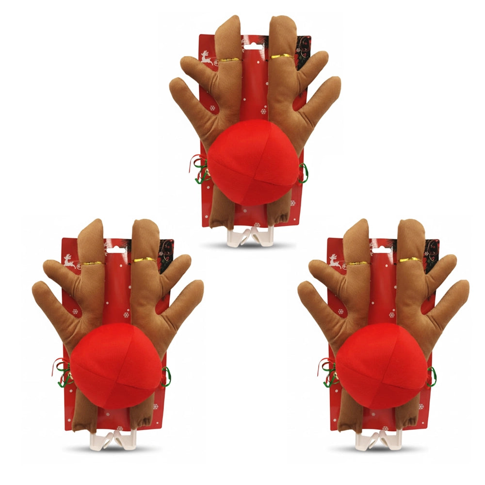 Christmas Car Light Brown Reindeer Antler Decoration Set – 3-Piece Holiday Car Accessory | 11" x 16"