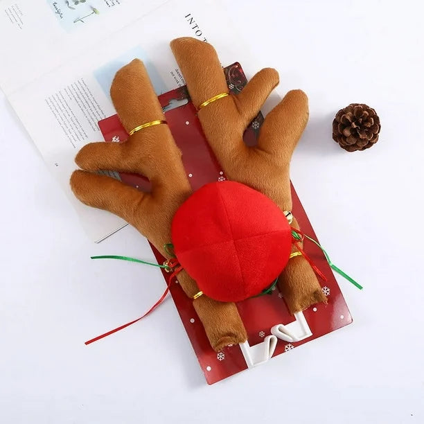 Christmas Car Light Brown Reindeer Antler Decoration Set – 3-Piece Holiday Car Accessory | 11" x 16"