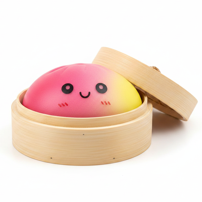 Jumbo Rainbow Mystery Squishy Bun Fidget Toy Set | Steamer Basket Sensory Toy for Kids & Adults | Stress Relief Dumpling Squeeze Toy