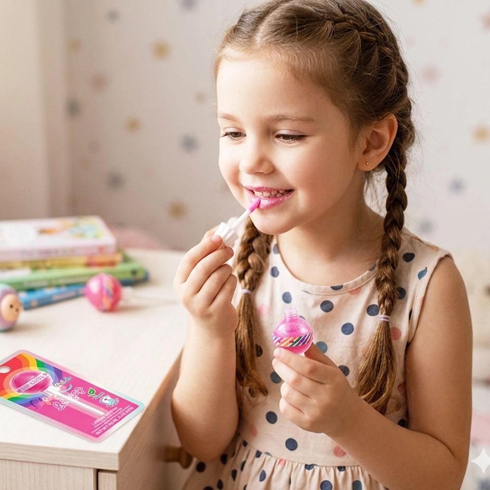 Sweet & Shine: Lollipop-Shaped Strawberry Lip Gloss – Vegan & Kid-Safe (XP218)