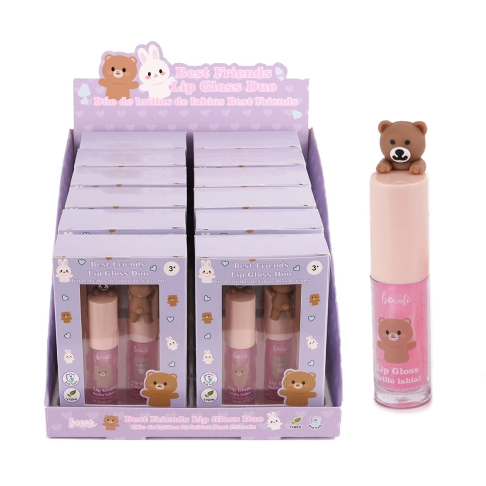Best Friends Lip Gloss Duo – Adorable 3D Bear Topper Shimmer Set (XP265)