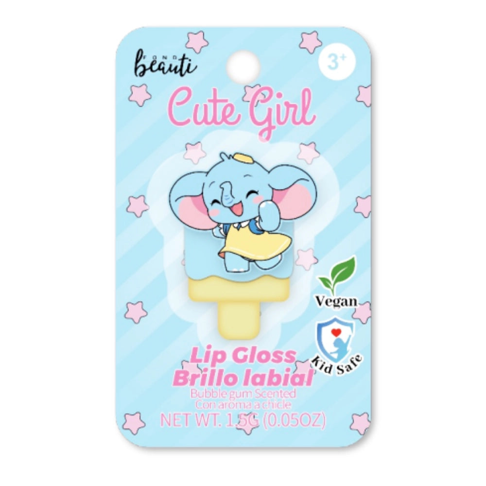 Cute Girl Elephant Lip Gloss – Bubblegum Scented, Vegan & Kid-Safe Balm (1.5g) (XP299)
