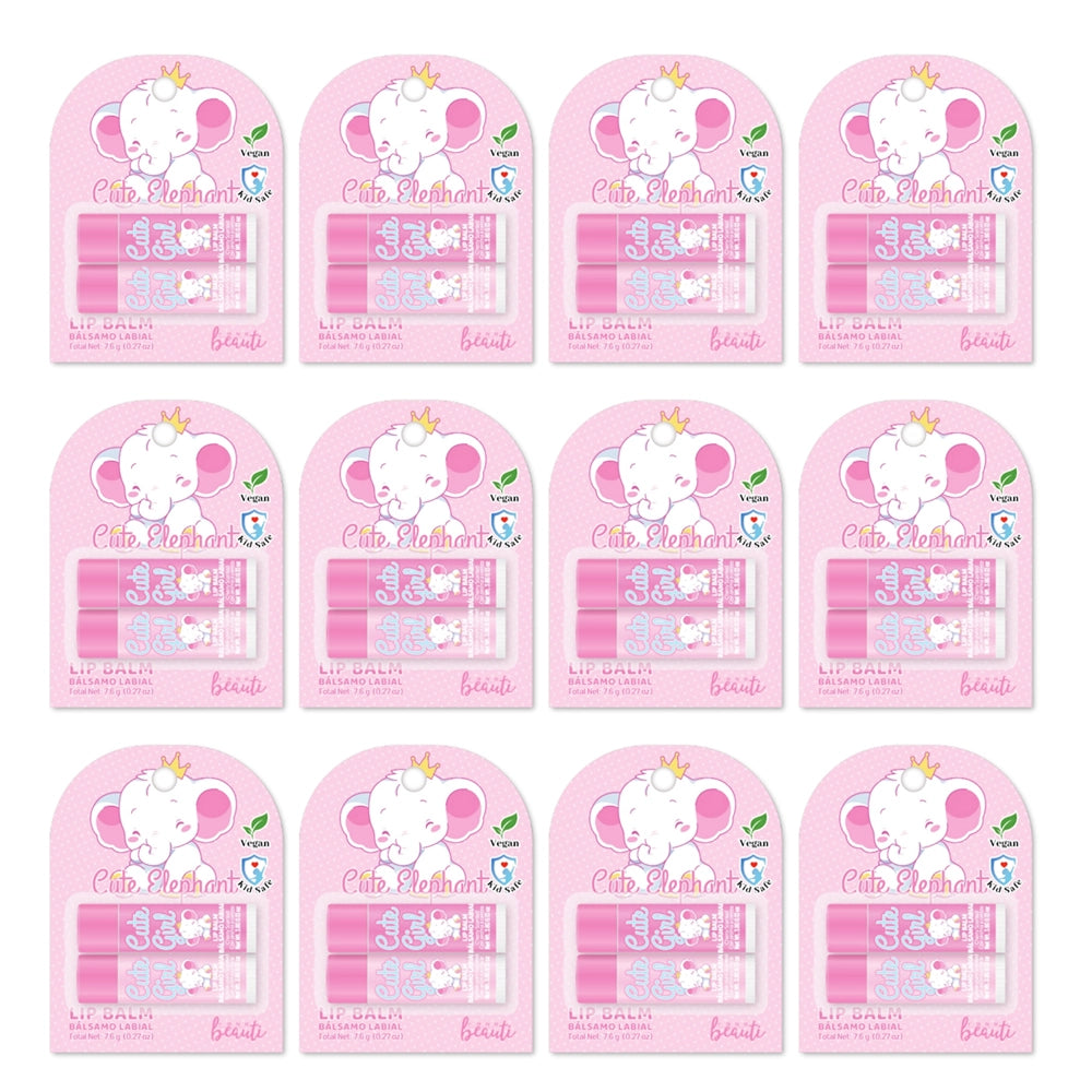 Cute Elephant Kids’ Lip Balm Set – 2-Pack Vegan & Cherry/Strawberry Scented (XP323)