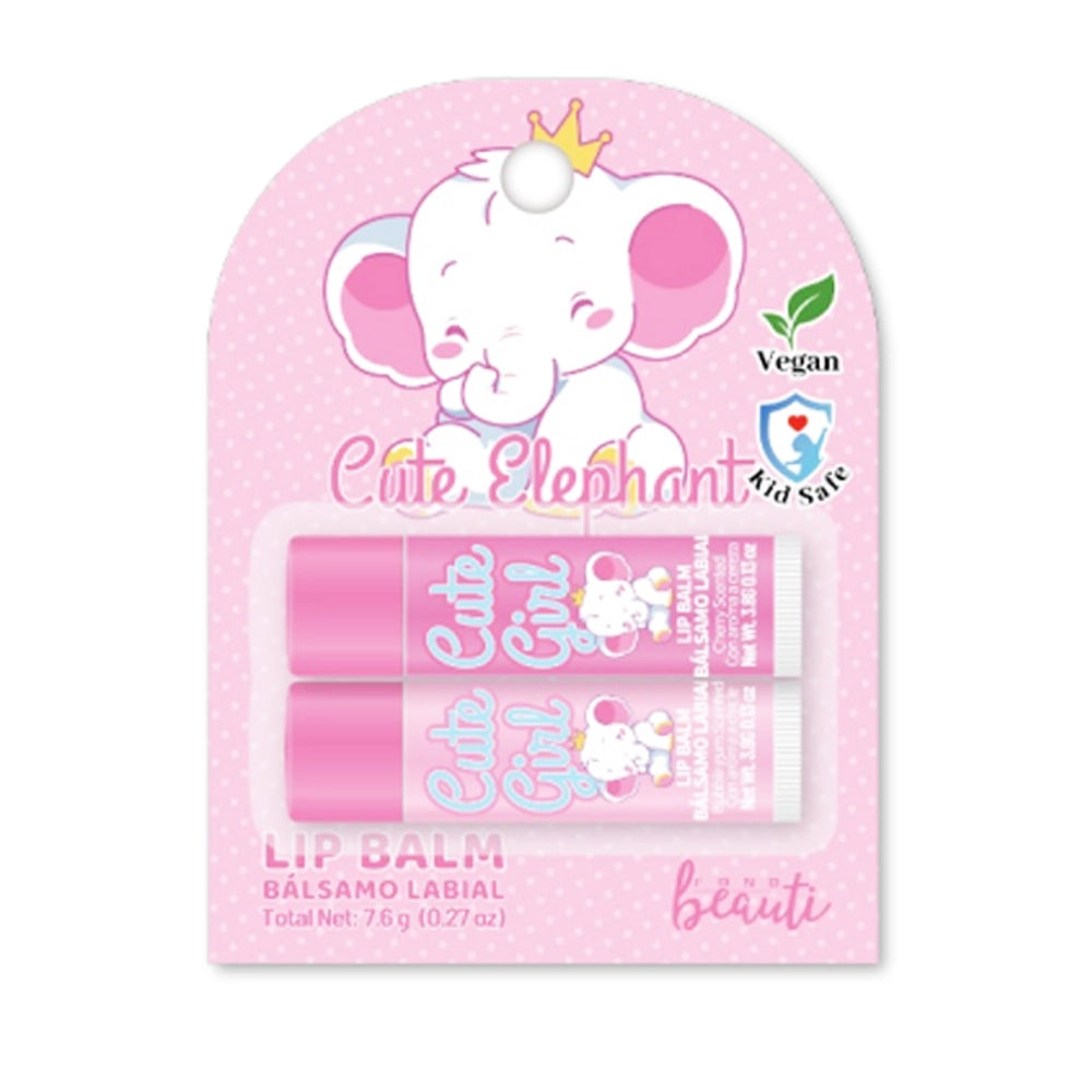 Cute Elephant Kids’ Lip Balm Set – 2-Pack Vegan & Cherry/Strawberry Scented (XP323)