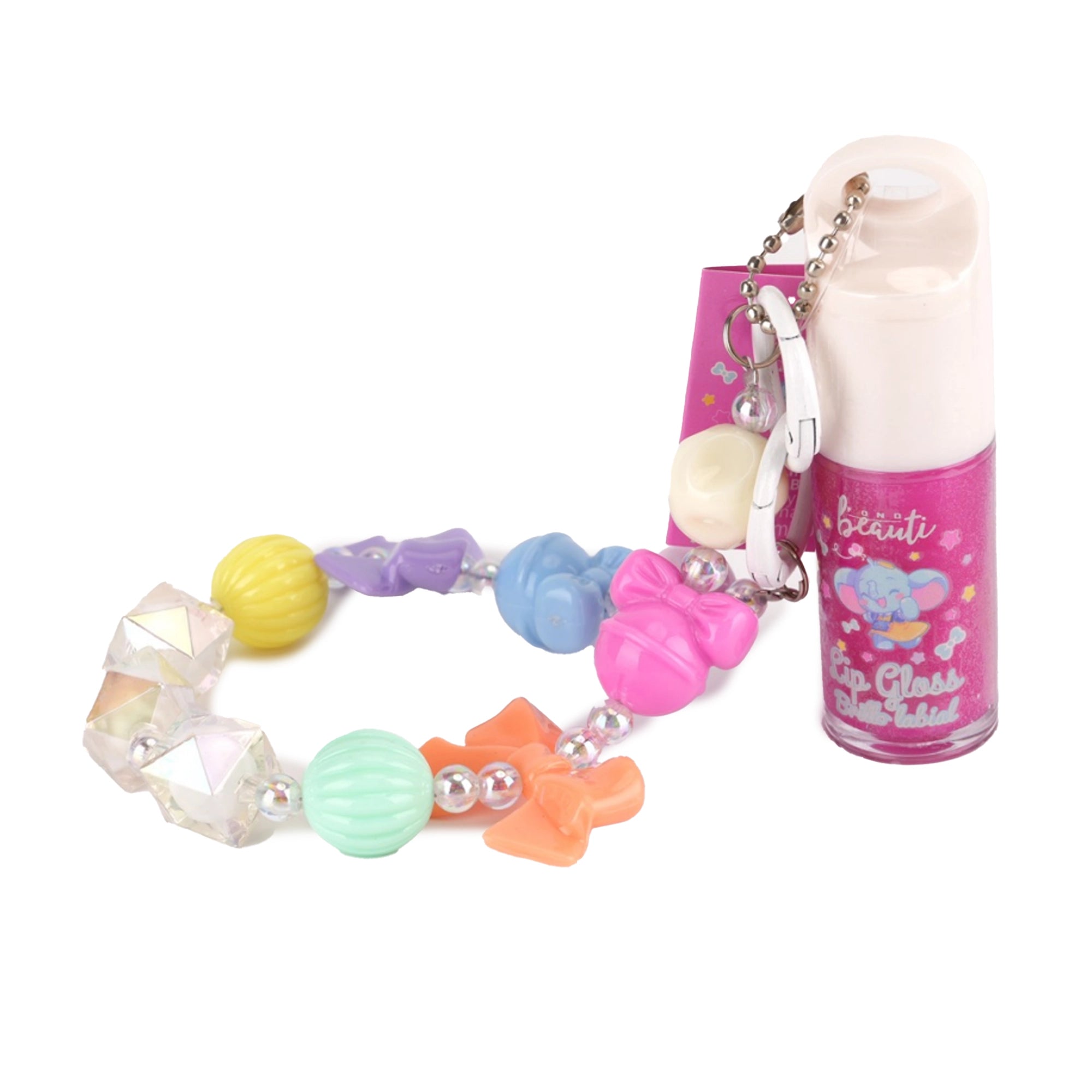 Sparkly Charm Lip Gloss Keychain - Colorful Beaded Accessory for Kids (XP336)