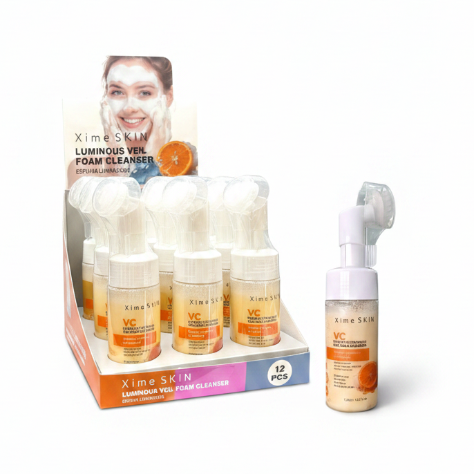 Xime SKIN Vitamin C Luminous Veil Foam Cleanser with Built-In Brush (12-Piece Display Box)