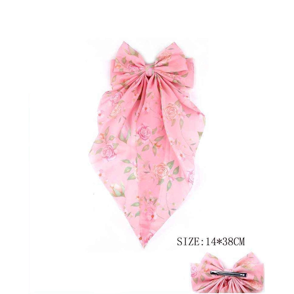 Floral Bow Hair Clip with Long Ribbon Streamer – Large Chiffon Scarf Ponytail Holder, Elegant French Alligator Hair Barrette for Women and Girls (Pack of 12) (YBR-1928)