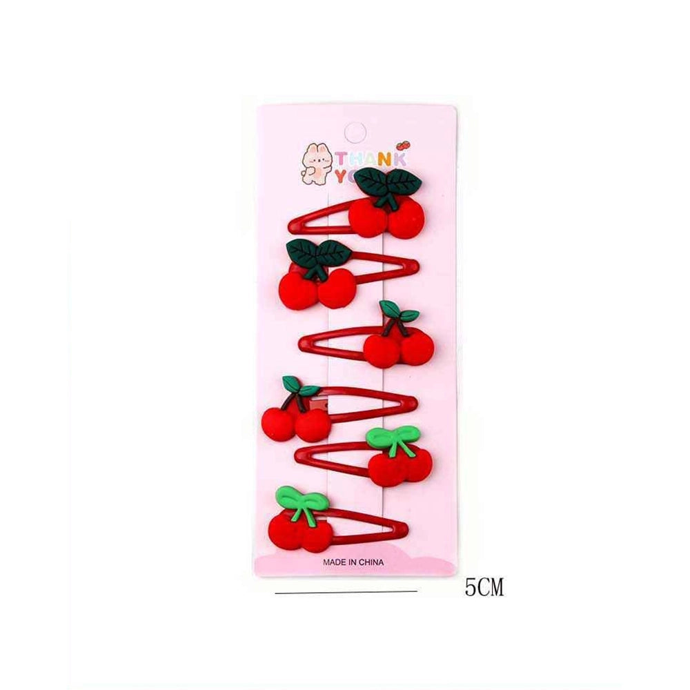 Sweet Cherry Snap Hair Clip Set – 6-Piece Matte Red Fruit Barrettes (YBR-1938)