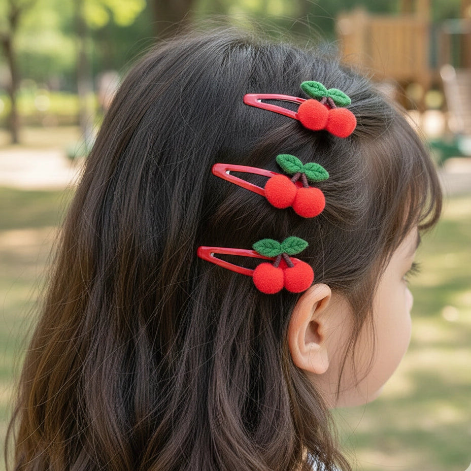 Sweet Cherry Snap Hair Clip Set – 6-Piece Matte Red Fruit Barrettes (YBR-1938)