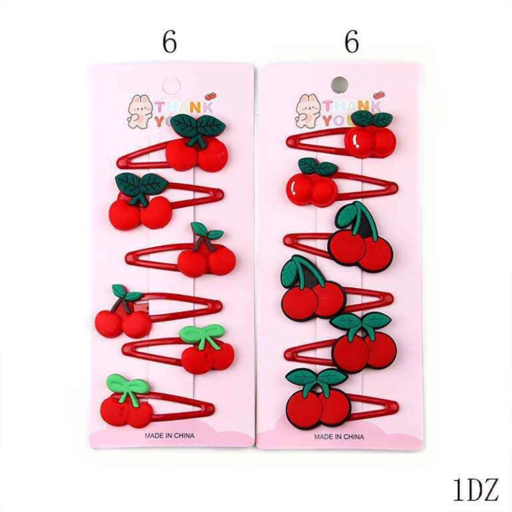 Sweet Cherry Snap Hair Clip Set – 6-Piece Matte Red Fruit Barrettes (YBR-1938)
