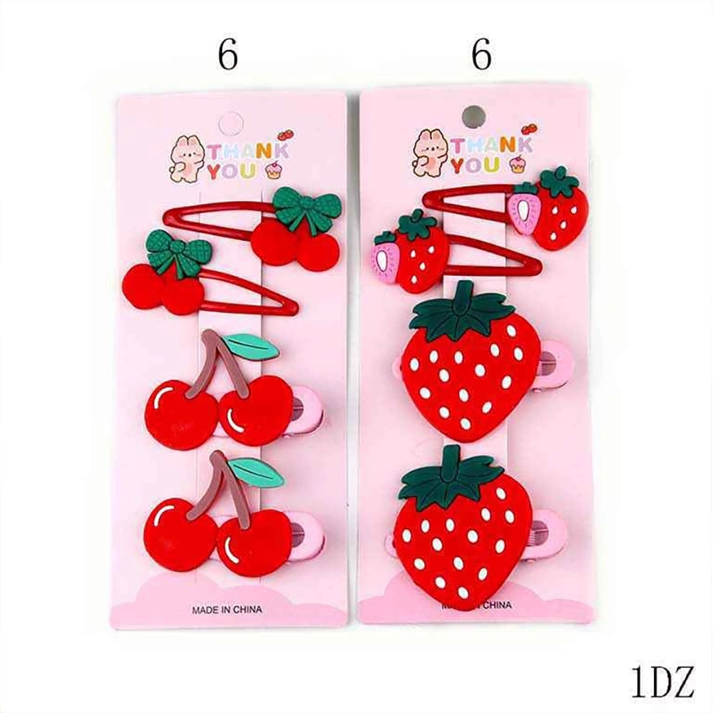 4pc Sweet Fruit Hair Clip Set –Strawberry & Cherry Non-Slip Barrettes for Girls (YBR-1939)