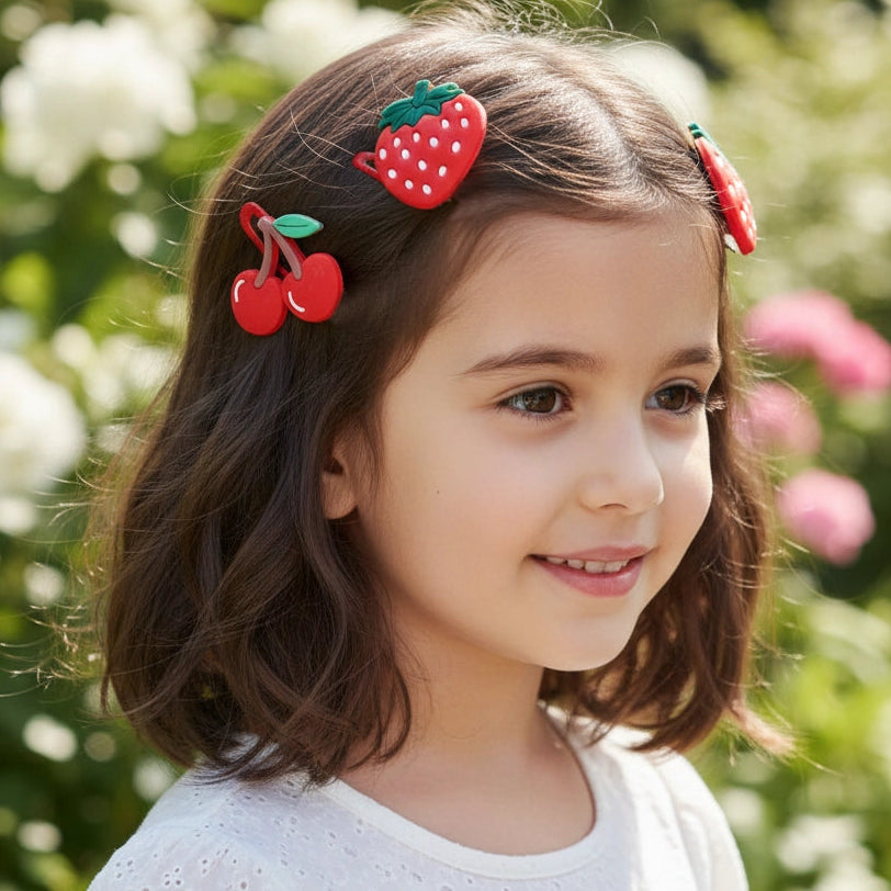4pc Sweet Fruit Hair Clip Set –Strawberry & Cherry Non-Slip Barrettes for Girls (YBR-1939)