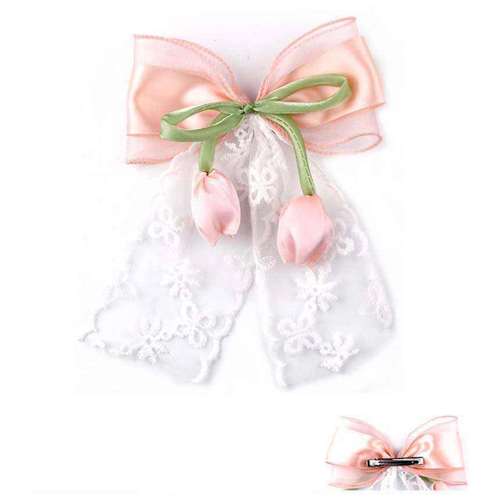 Tulip Lace Hair Bow Clip (YBR-1942)