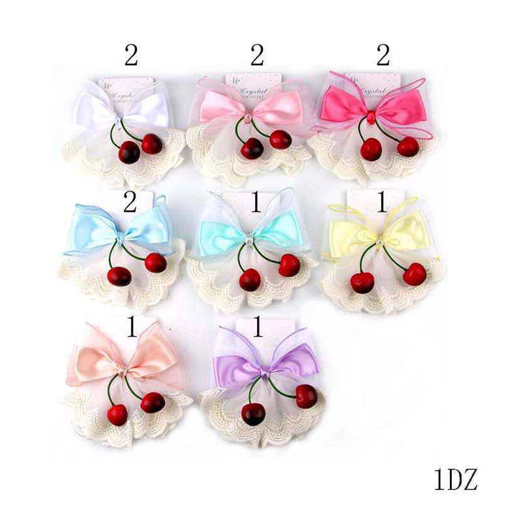 Cherry Blossom Satin Bow Hair Clip – Lace Ruffle Coquette Hair Accessory (YBR-1943)