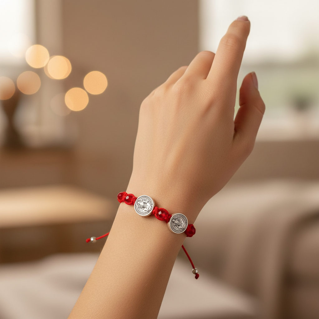 Saint Benedict Red Cord Protection Bracelet: Hand-Woven Faith Jewelry (YBT-1881RDCD)