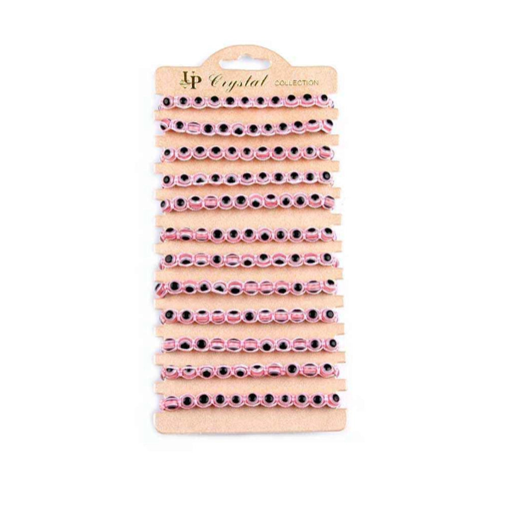 Pink Evil Eye Protection Bracelet Set (12-Pack) - Adjustable String Amulet