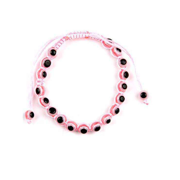Pink Evil Eye Protection Bracelet Set (12-Pack) - Adjustable String Amulet