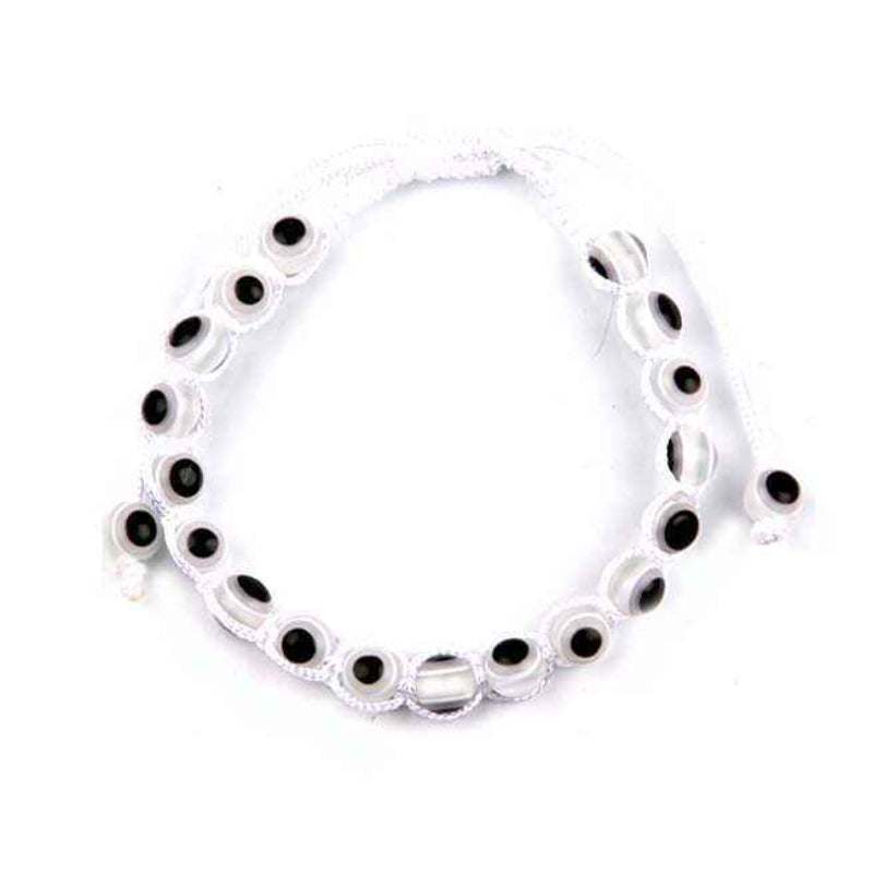 White Evil Eye Protection Bracelet Set (12-Pack) - Adjustable String Amulet