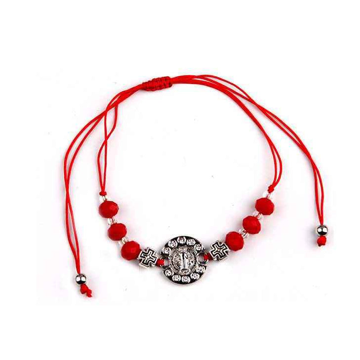 Miraculous Medal & Cross Red String Bracelet Set (12-Pack) - Adjustable
