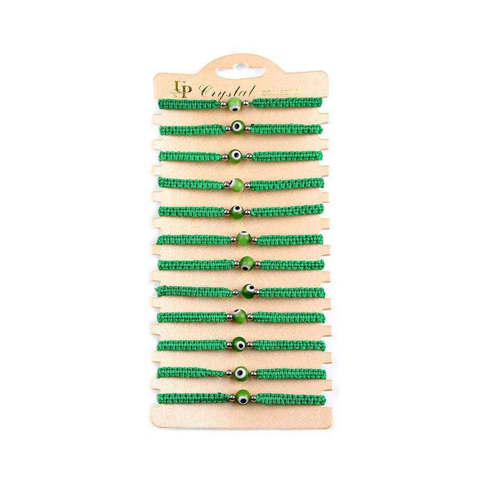 Green Evil Eye Protection Bracelet - Adjustable Woven String Nazar Amulet