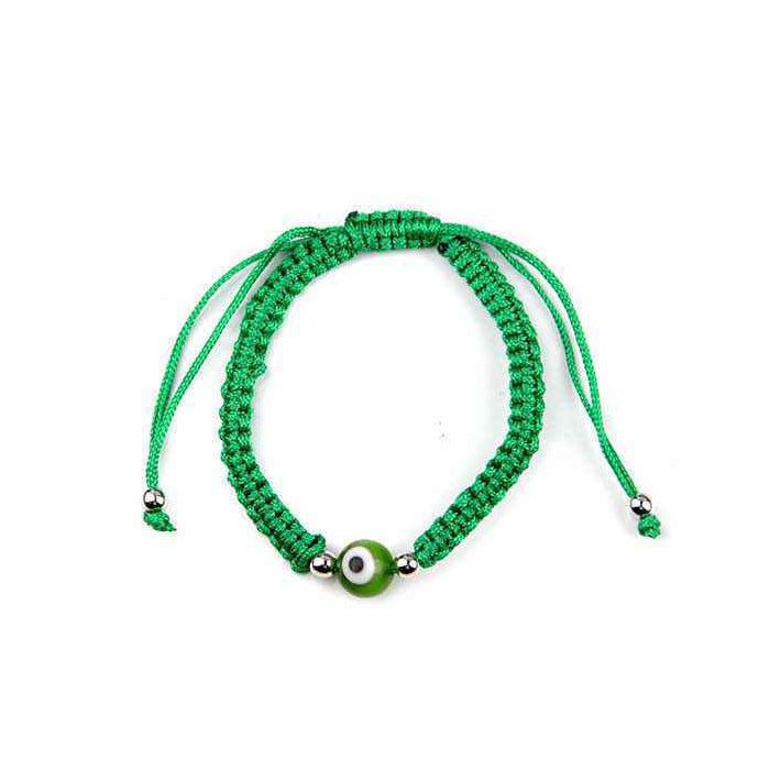 Green Evil Eye Macrame Protection Bracelet Set (12-Pack) - Adjustable