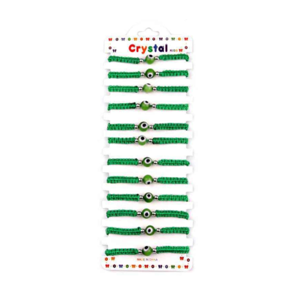 Green Evil Eye Macrame Protection Bracelet Set (12-Pack) - Adjustable