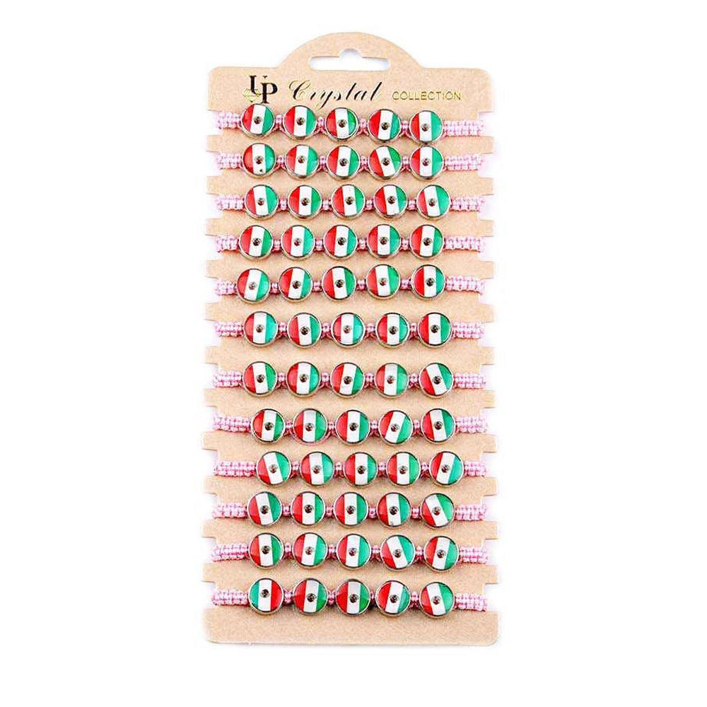 MEXICO" Flag Charm Adjustable Bracelet Set (12 Pack)