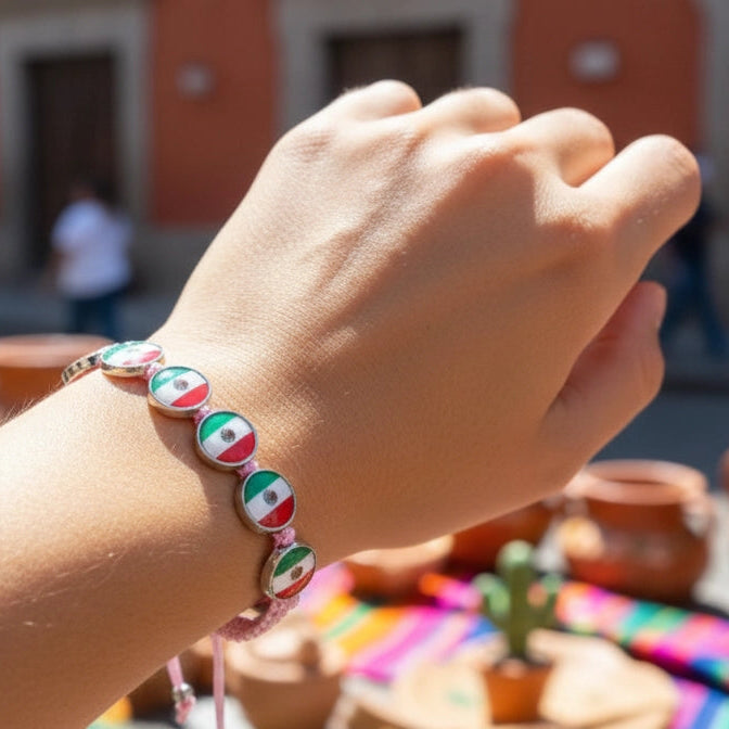 MEXICO" Flag Charm Adjustable Bracelet Set (12 Pack)