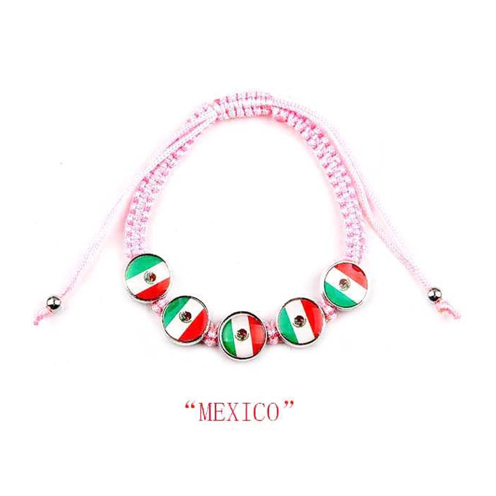 MEXICO" Flag Charm Adjustable Bracelet Set (12 Pack)