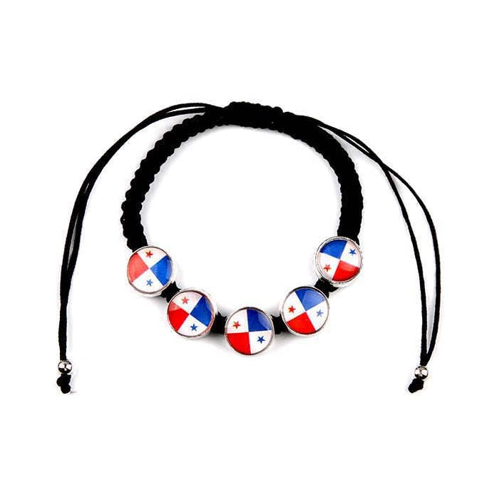 Panama Flag Adjustable Black Macrame Bracelet Set (12-Pack)