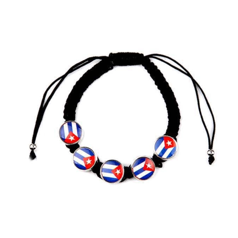 Cuba Flag Adjustable Black Macrame Bracelet Set (12-Pack) - Patriotic Pride