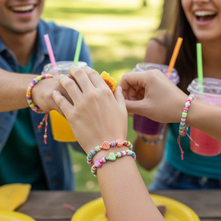Clay Heart Heishi Bead Bracelet Set - Adjustable Friendship Jewelry