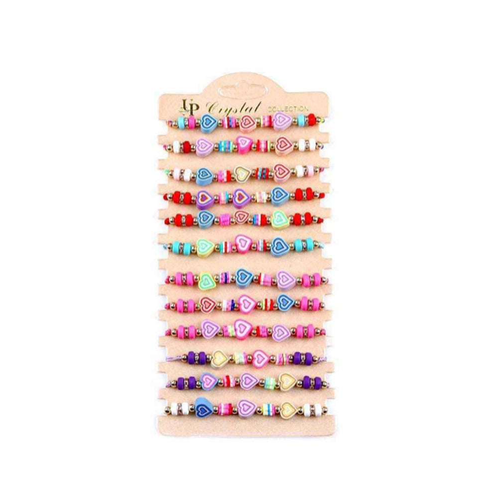 Clay Heart Heishi Bead Bracelet Set - Adjustable Friendship Jewelry