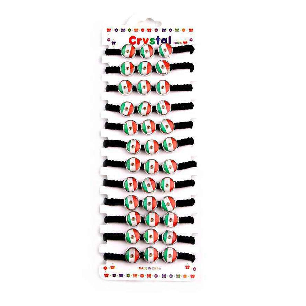 Mexico Flag Adjustable Black Macrame Bracelet Set
