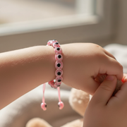 Pink Evil Eye Adjustable Bracelet Anklet for Kids – Handmade Lucky Protection Jewelry (YBT-4844LP)