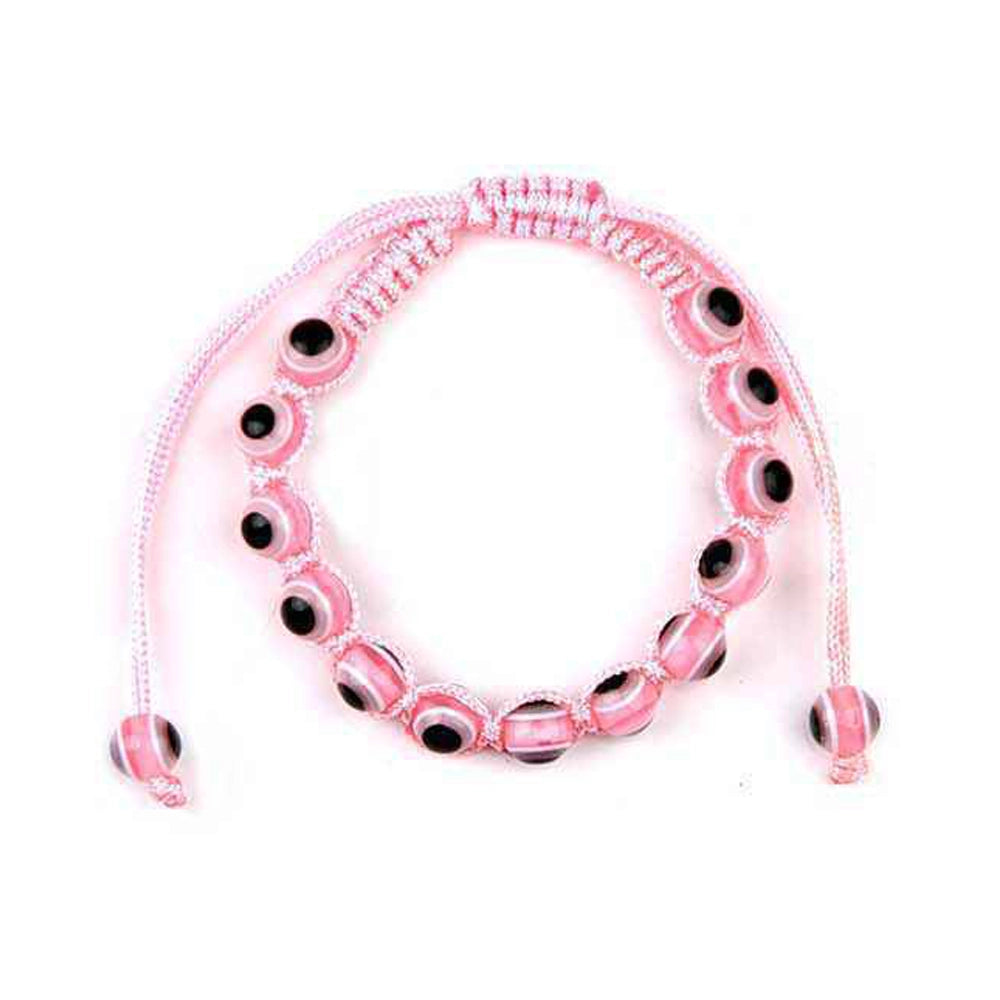 Pink Evil Eye Adjustable Bracelet Anklet for Kids – Handmade Lucky Protection Jewelry (YBT-4844LP)