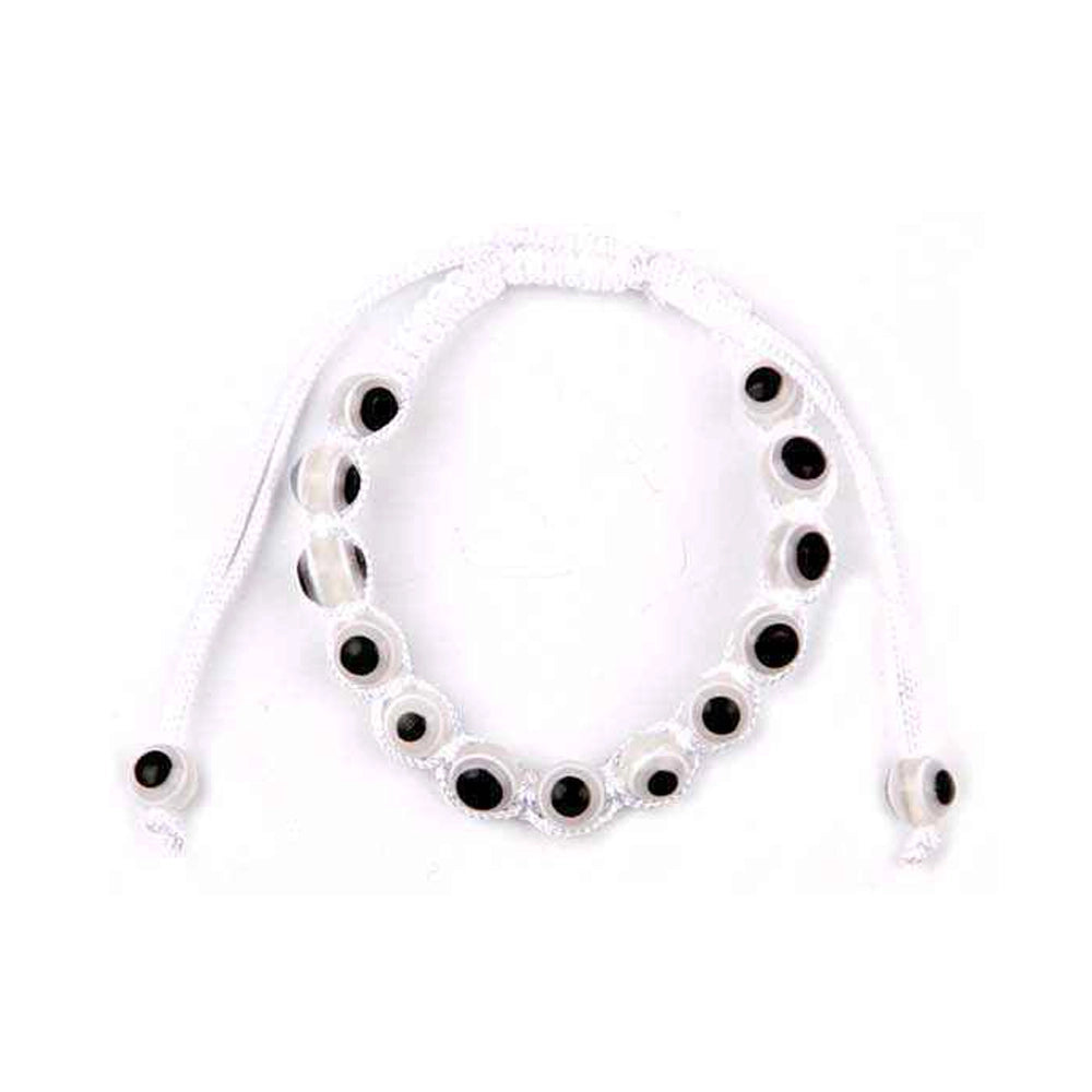 White Evil Eye Macrame Bracelet Anklet – Adjustable Protection Jewelry (12pc) (YBT-4844W)