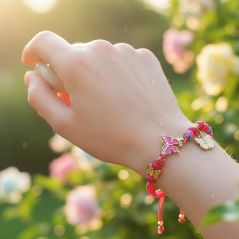 Colorful Butterfly Charm Macrame Bracelet Set