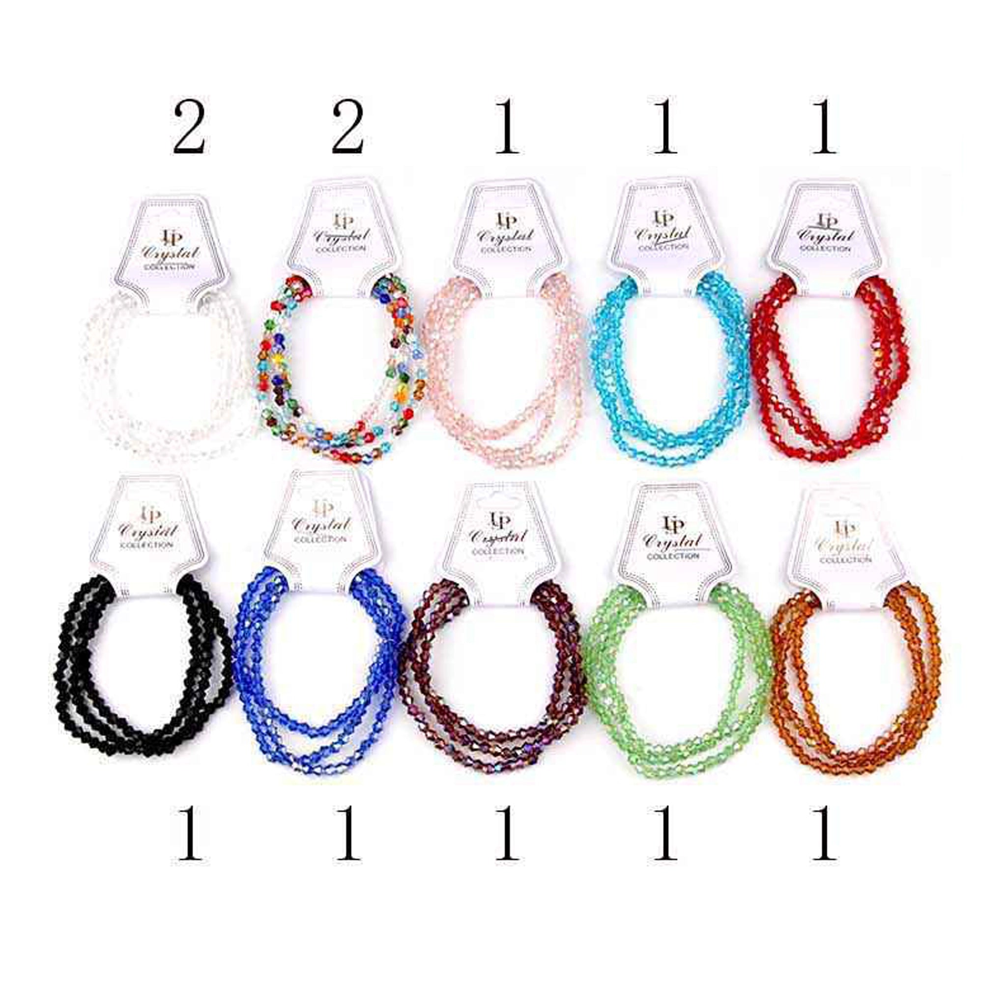 Crystal Beaded Stretch Bracelets Multi-Pack | Faceted Glass Beads for Jewelry Retailers (YBT-4961)